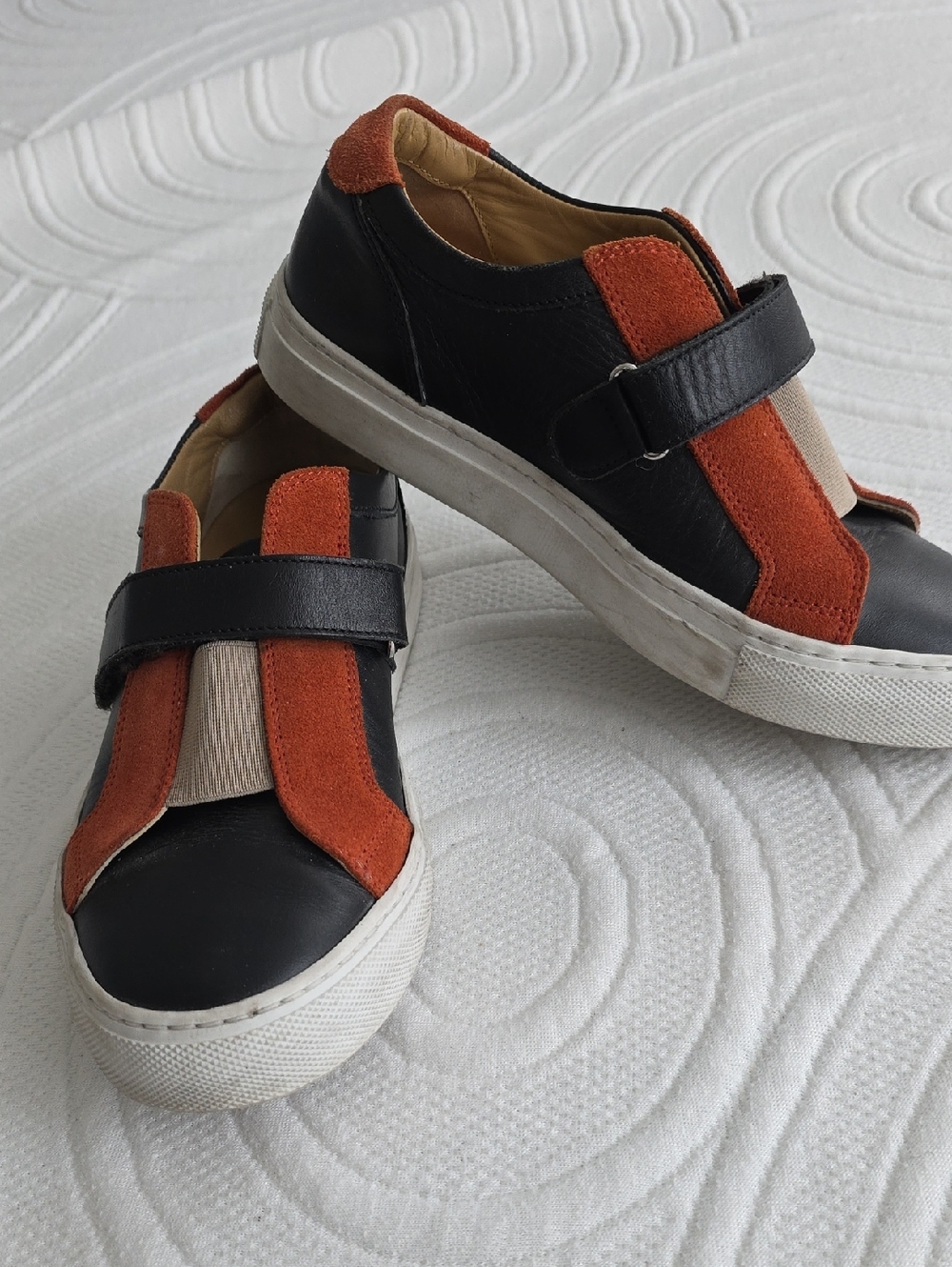 MaxMara Weekend Black and Rust Suede Accent Velcro Sneakers